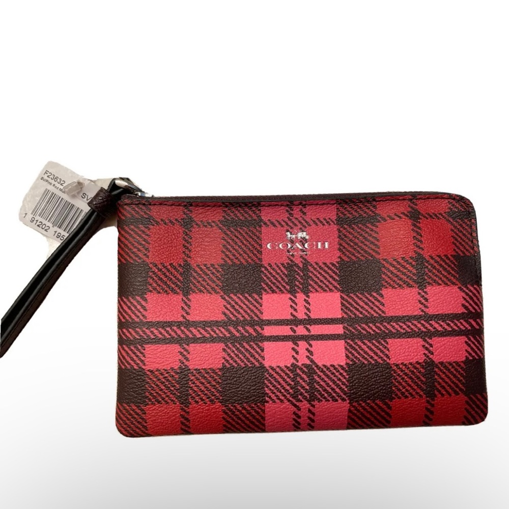 Coach Pink Plaid Tartan Wristlet Wallet NWT
